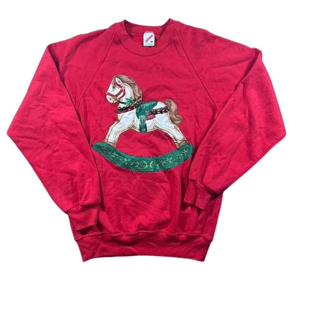 Vintage Jerzees Rocking Horse Christmas Sweatshirt Red